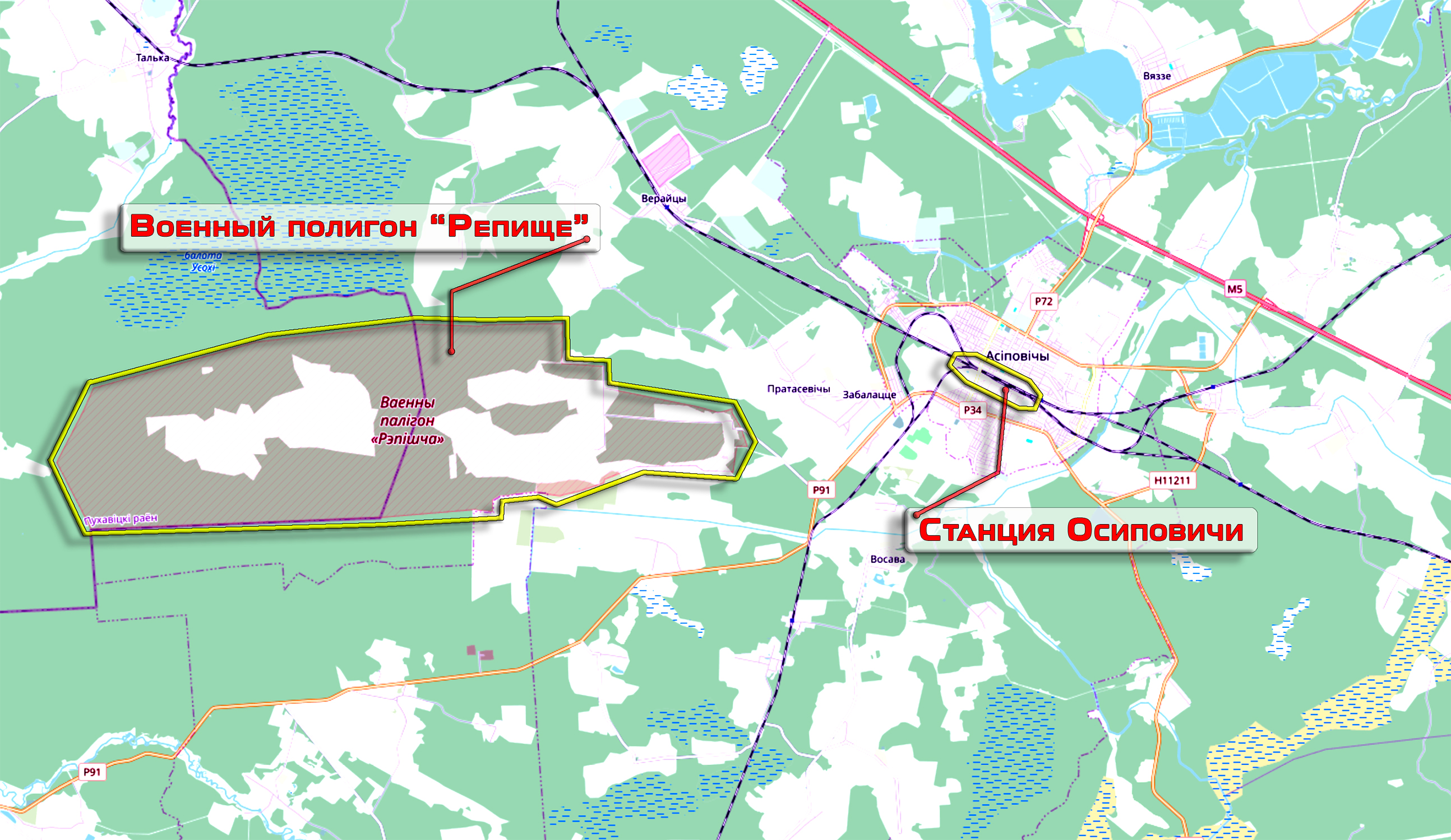 Location of the Repishche military training ground near Osipovichi