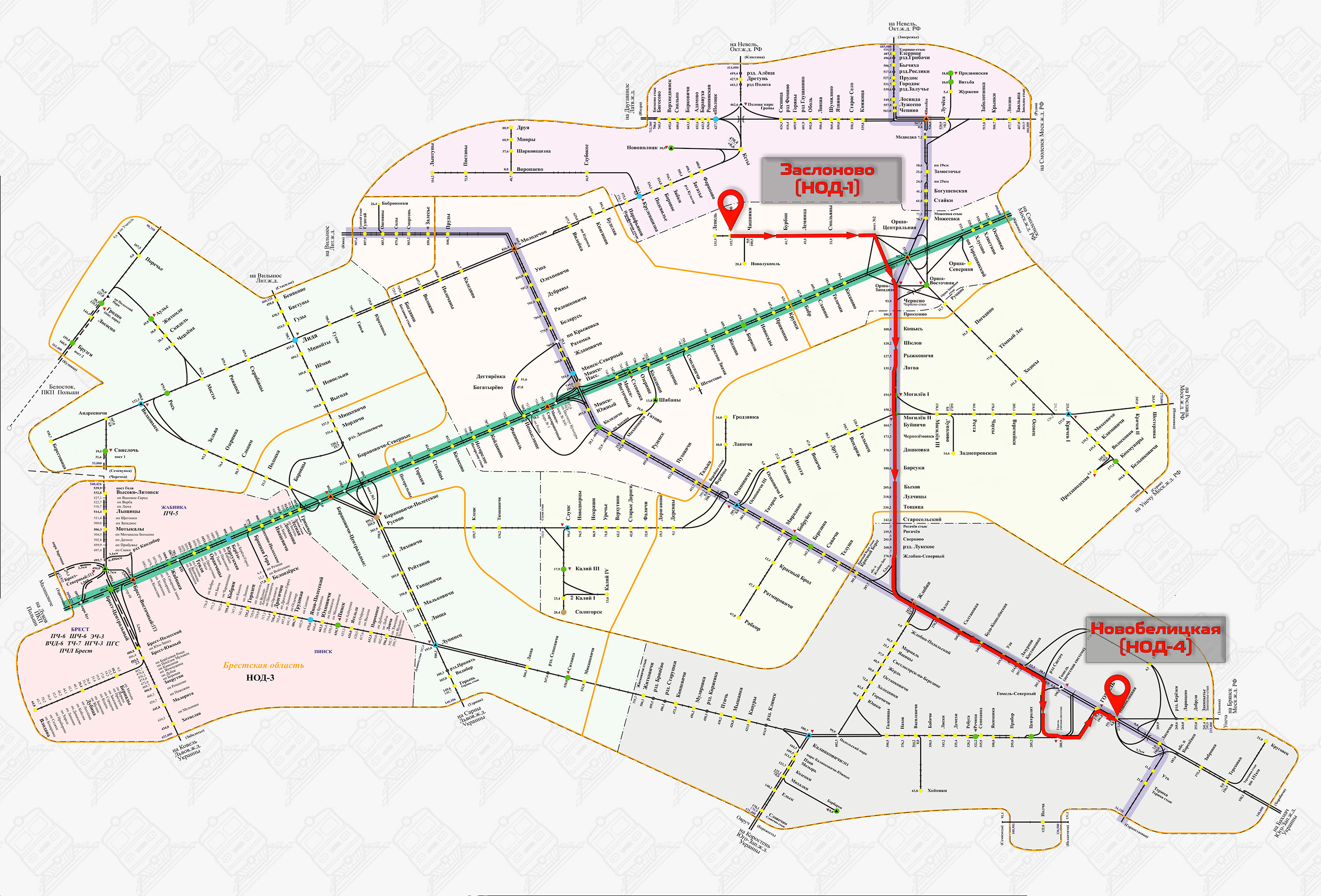 Route of the troop train from Zaslonovo station to Novobelitskaya station on August 14, 2024