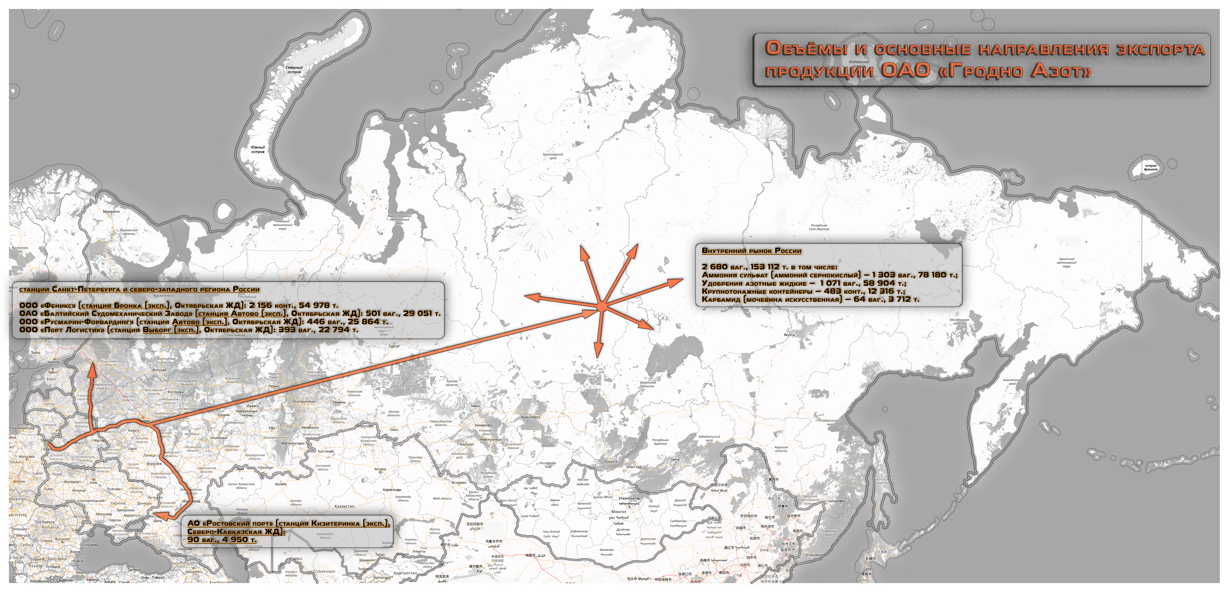 Volumes and main destinations of Grodno Azot OJSC exports in the first nine months of 2024