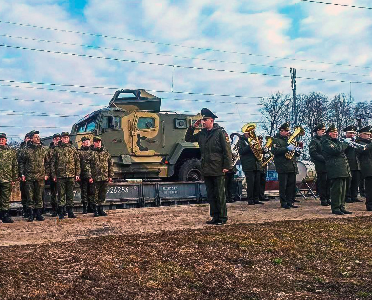 1 - Photographs of Russian military personnel being welcomed after troop train No. 961 arrived and was unloaded at Ozerishche station