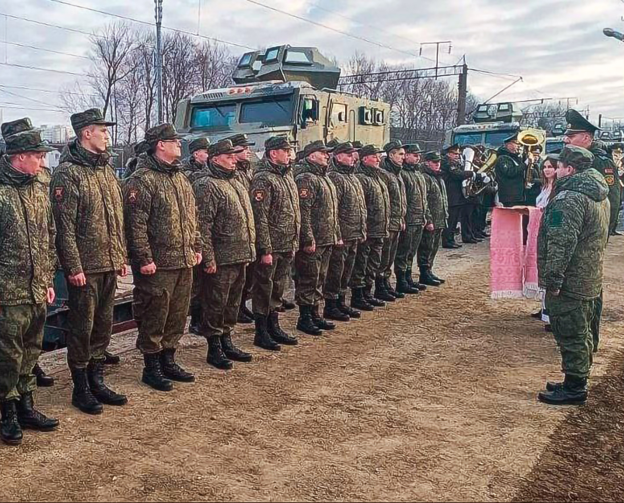 2 - Photographs of Russian military personnel being welcomed after troop train No. 961 arrived and was unloaded at Ozerishche station