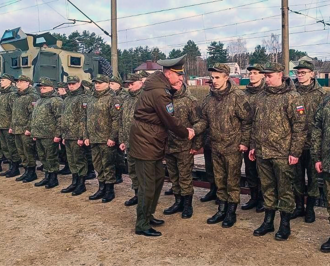 3 - Photographs of Russian military personnel being welcomed after troop train No. 961 arrived and was unloaded at Ozerishche station