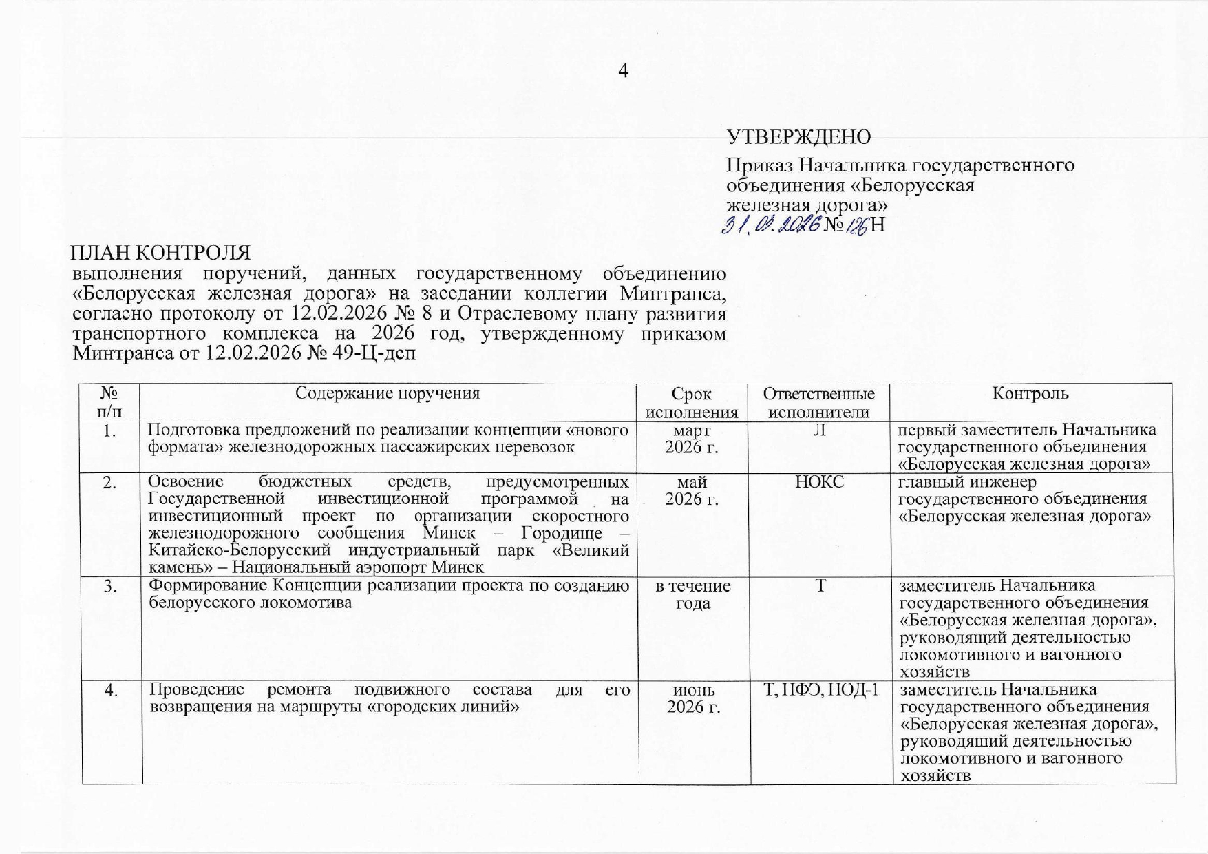 План контроля выполнения поручений, данных БЖД (Страница 1 из 10)