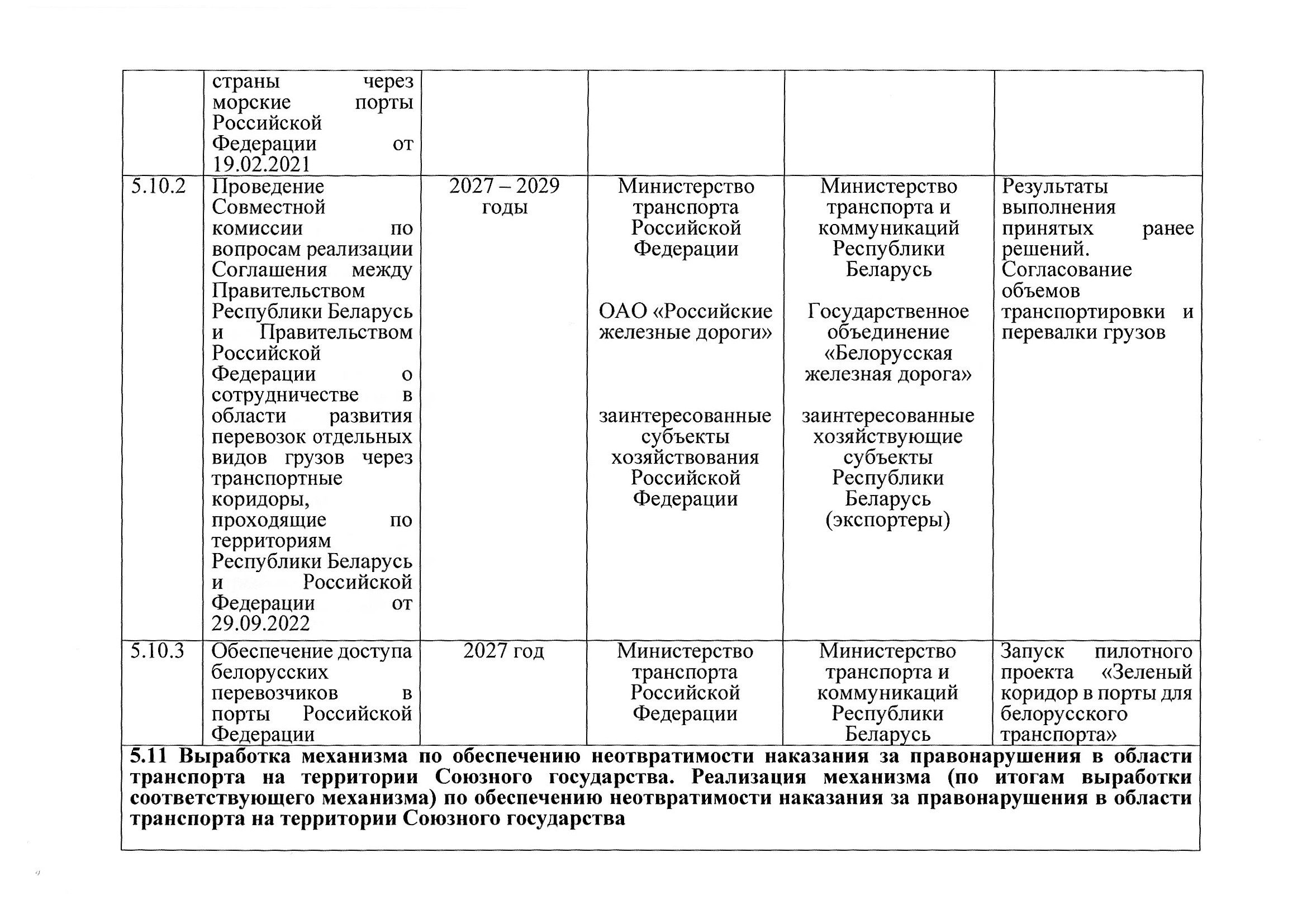 План мероприятий по разделу 5 «Транспорт» Союзного государства на 2027–2029 годы, предложения российской стороны, июль 2026, лист 18